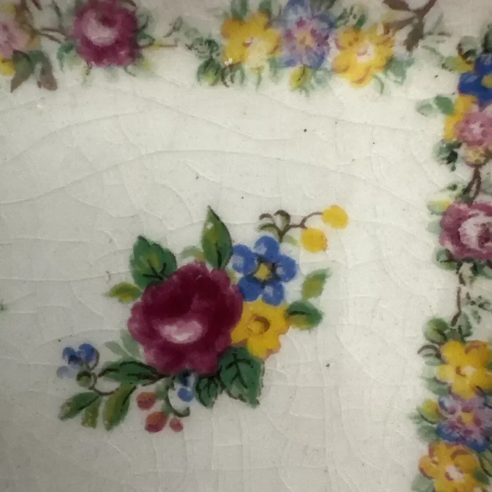 VTG James Kent Longton England 2 Pin Dish Ruffle Edge Trinket Dish Floral Roses